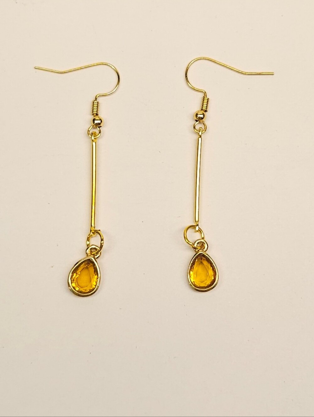 Gold-Tone Teardrop Dangle Earrings with Amber Accent